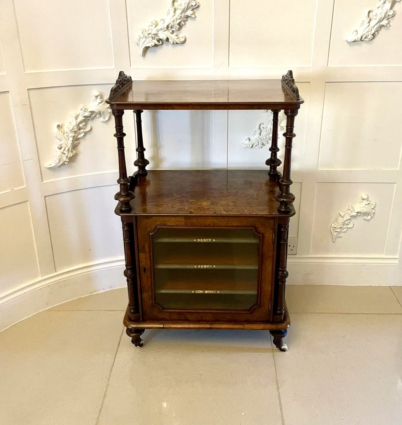 Outstanding Quality Antique Victorian Burr Walnut Canterbury Music Cabinet